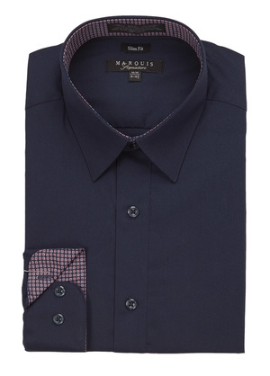 Navy Trimmed Dress Shirt-0 Navy Trimmed Dress Shirt-0