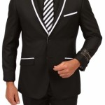 Black Two Button Ultra Slim Fit Suit with White Satin Trim Lapel