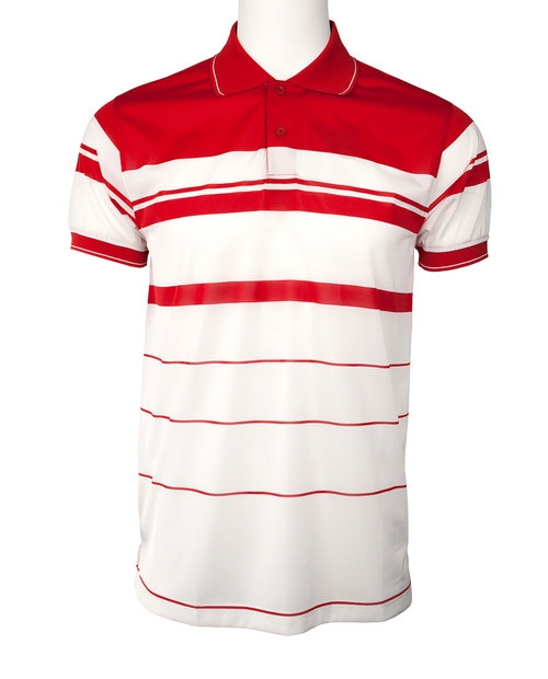 Marquis Red Short Sleeve Synthetic Striped Polo-0 Marquis Red Short Sleeve Synthetic Striped Polo-0