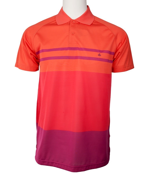 Marquis Salmon Short Sleeve Synthetic Striped Polo-0 Marquis Salmon Short Sleeve Synthetic Striped Polo-0