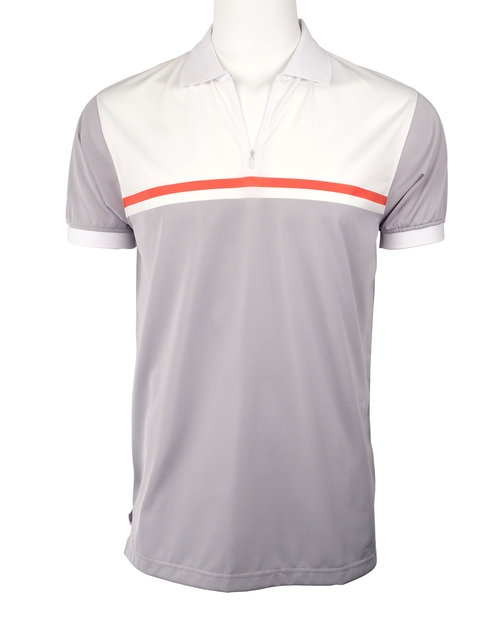 Marquis Grey Short Sleeve Synthetic Striped Polo-0 Marquis Grey Short Sleeve Synthetic Striped Polo-0