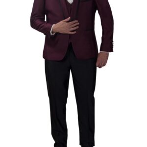 Slim Fit Burgundy 3 Piece Tuxedo with Black Lapel Details-0