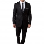 Black Two Button Ultra Slim Fit Suit with Black Satin Trim Lapel-0
