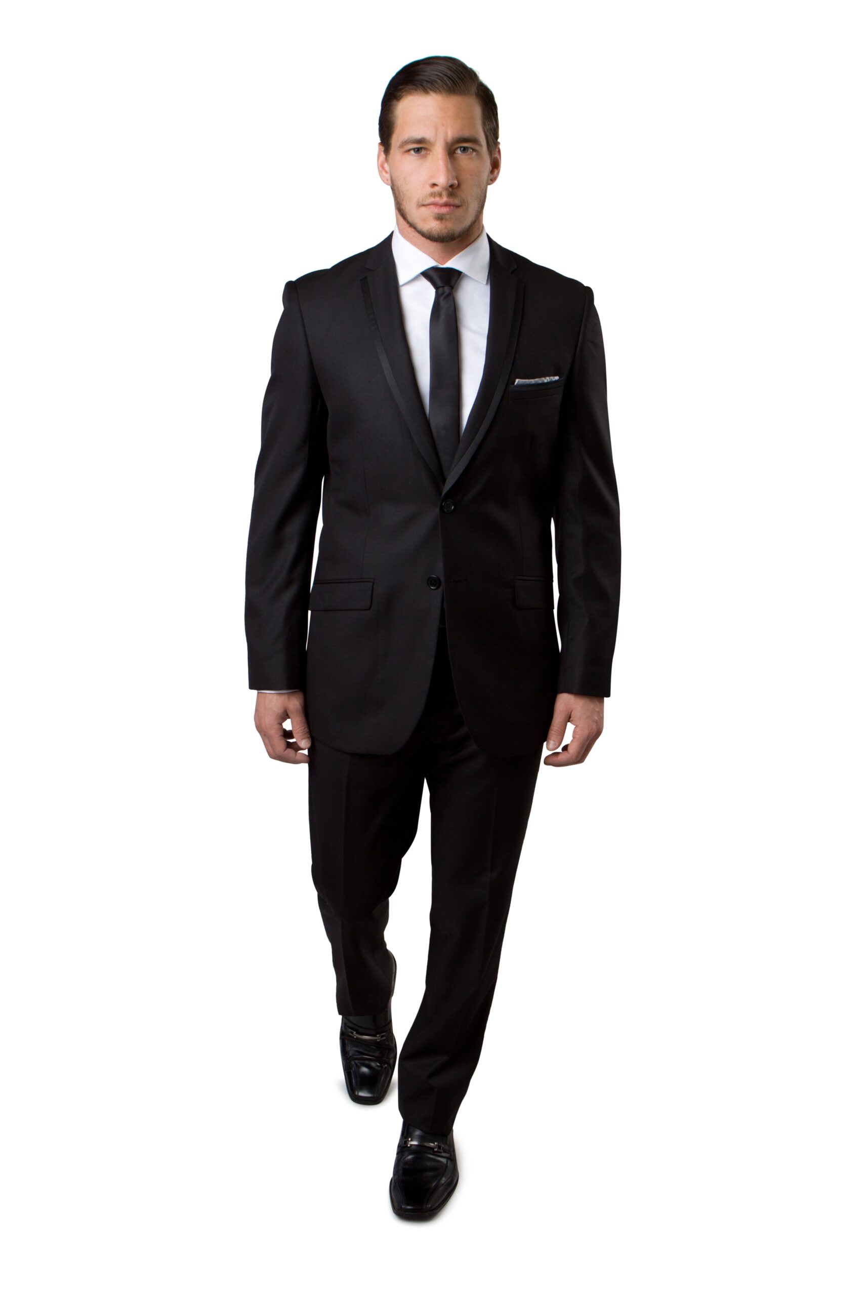 Black Two Button Ultra Slim Fit Suit with Black Satin Trim Lapel-0 Black Two Button Ultra Slim Fit Suit with Black Satin Trim Lapel-0