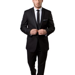 Black Two Button Ultra Slim Fit Suit with Black Satin Trim Lapel-11311