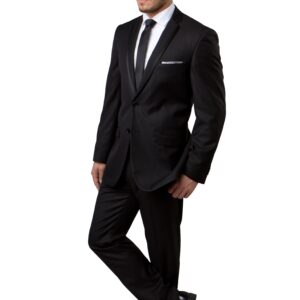 Black Two Button Ultra Slim Fit Suit with Black Satin Trim Lapel-11310