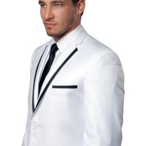 White Two Button Ultra Slim Fit Suit with Black Satin Trim Lapel-11313