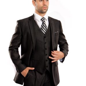 Black Tailored Fit Two Button 3-Piece Suit-0