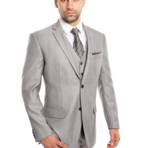 Light Grey Tailored Fit Two Button Suit Front View