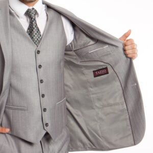 Light Grey Tailored Fit Two Button Suit Inside Lingin