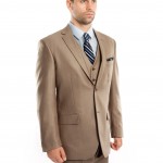 Dark Tan Tailored Fit Two Button 3-Piece Suit-0