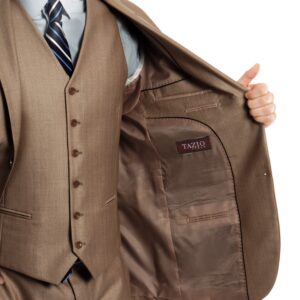 Dark Tan Tailored Fit Two Button 3-Piece Suit-11242