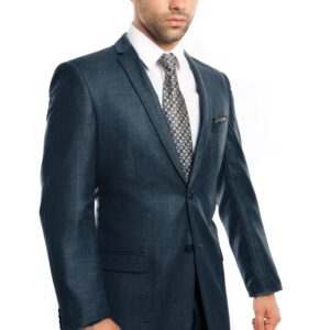 Mid Navy Shark Skin Two Button Ultra Slim Fit Suit-0