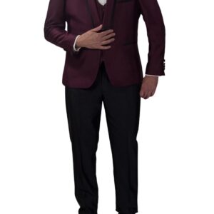 Slim Fit Burgundy 3 Piece Tuxedo with Black Lapel Details-11194