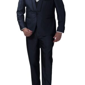 Slim Fit Charcoal 3 Piece Suit with Black Lapel Details-11198