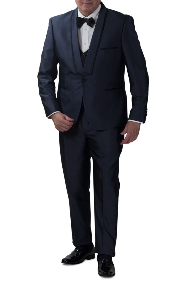 Slim Fit Charcoal 3 Piece Suit with Black Lapel Details-11198