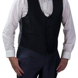 Slim Fit Charcoal 3 Piece Suit with Black Lapel Details-11199