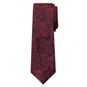 Marquis Classic Width Black Tie with Red Flower Patterned