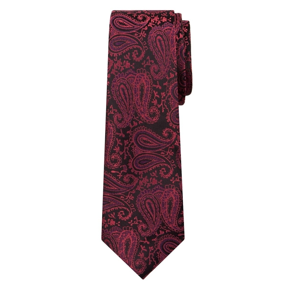 Marquis Classic Width Black Tie with Red Flower Patterned