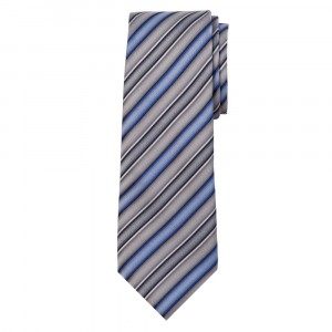 Marquis Classic Width Tie with Blue and Gray Diagonal Stripes