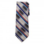 Marquis Classic Width Gray Tie with Blue and Red Diagonal Stripes