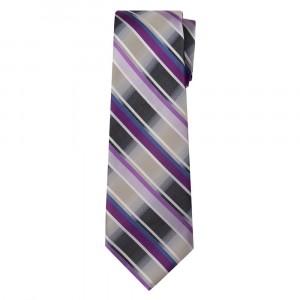 Marquis Classic Width Gray Tie with Purple and Pink Diagonal Stripes
