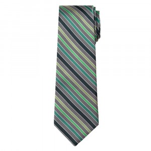 Marquis Classic Width Gray Tie with Diagonal Green Stripes
