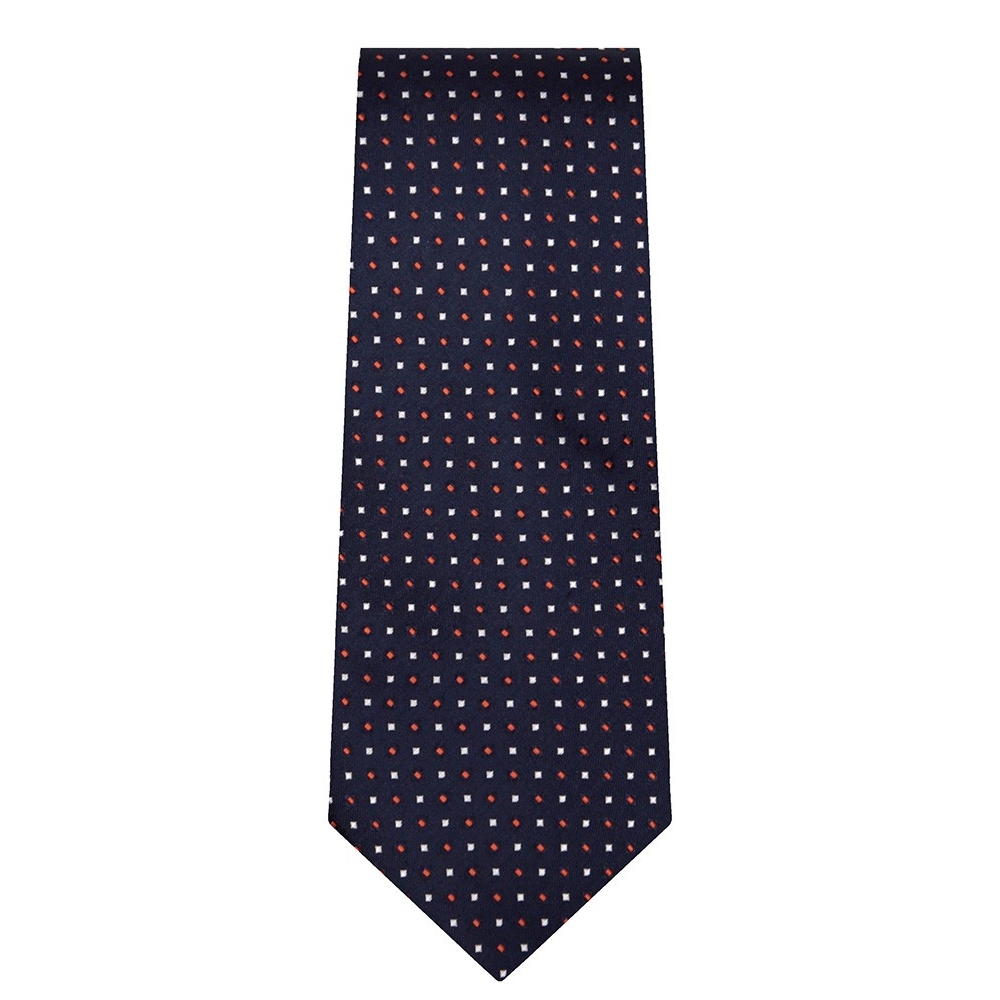 Marquis Classic Width Navy Tie With Small Red and White Pattern