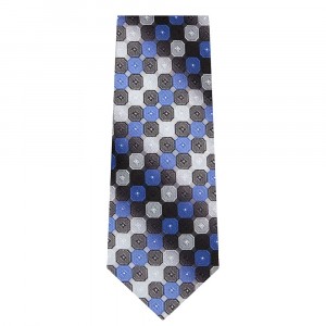 Marquis Classic Width Blue Black and Gray Square Patterned Tie