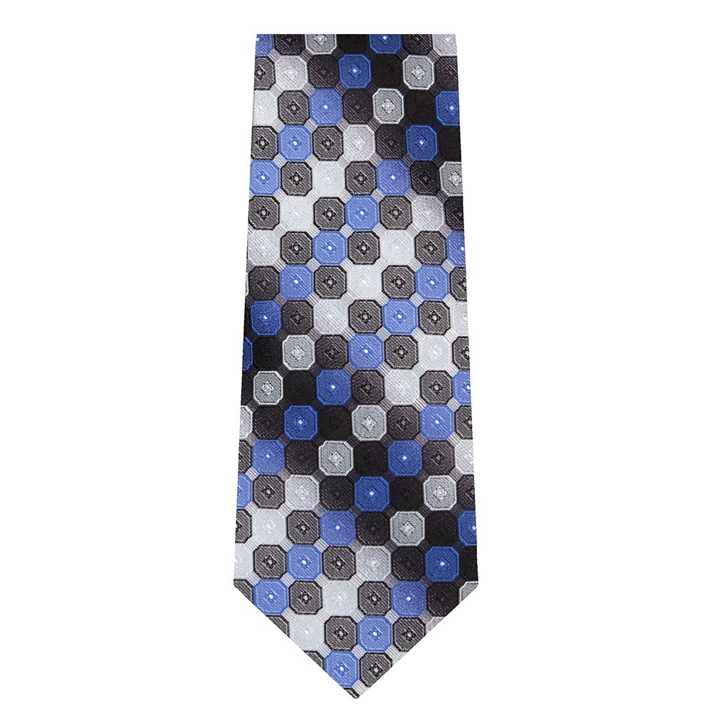 Marquis Classic Width Blue Black and Gray Square Patterned Tie