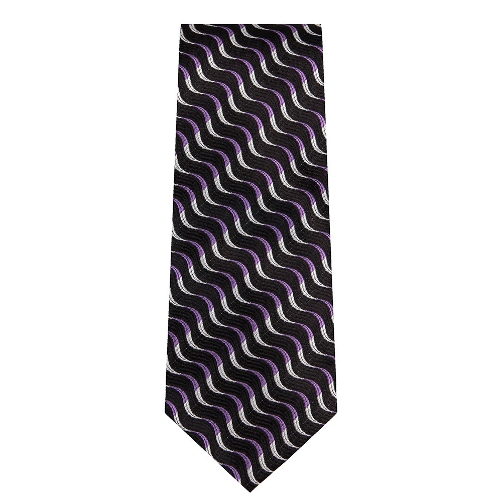 Marquis Classic Width Black Tie with Gray and Purple Wave Pattern