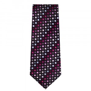 Marquis Classic Width Black Tie With Fuchsia and Pink Squares