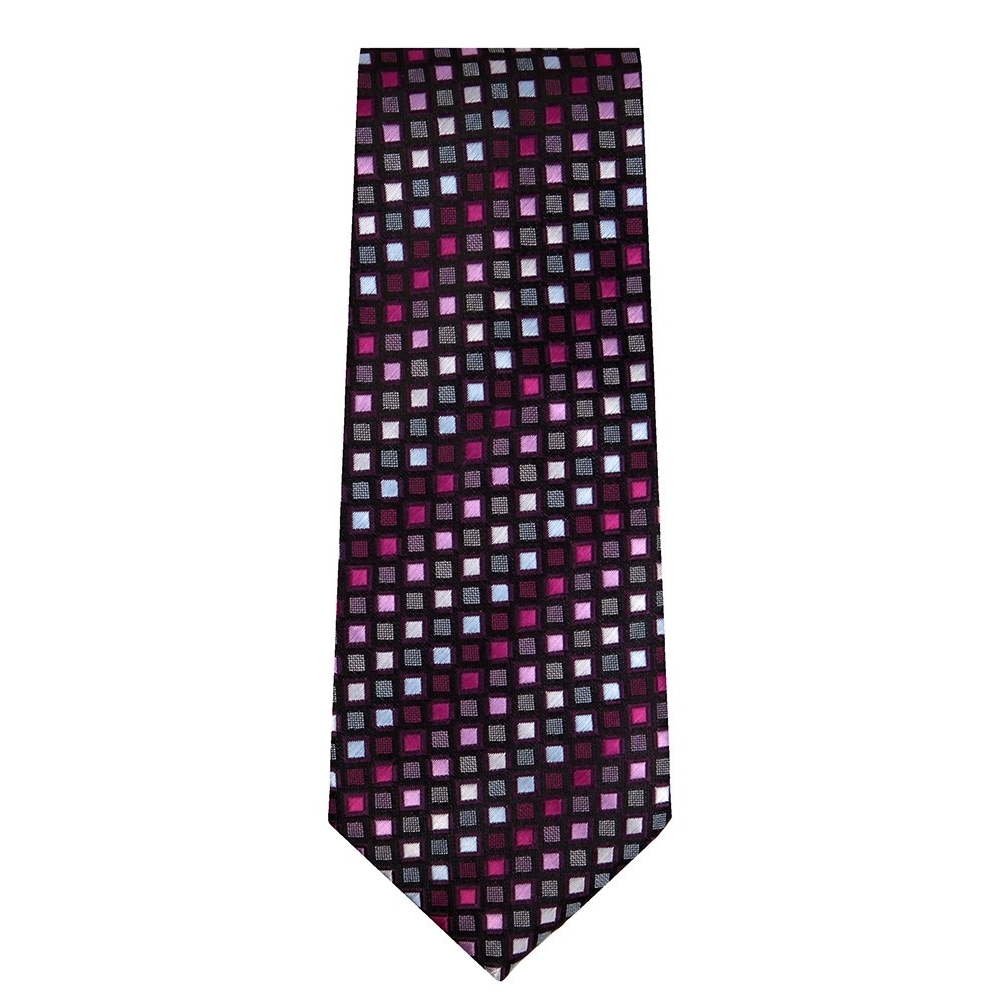 Marquis Classic Width Black Tie With Fuchsia and Pink Squares