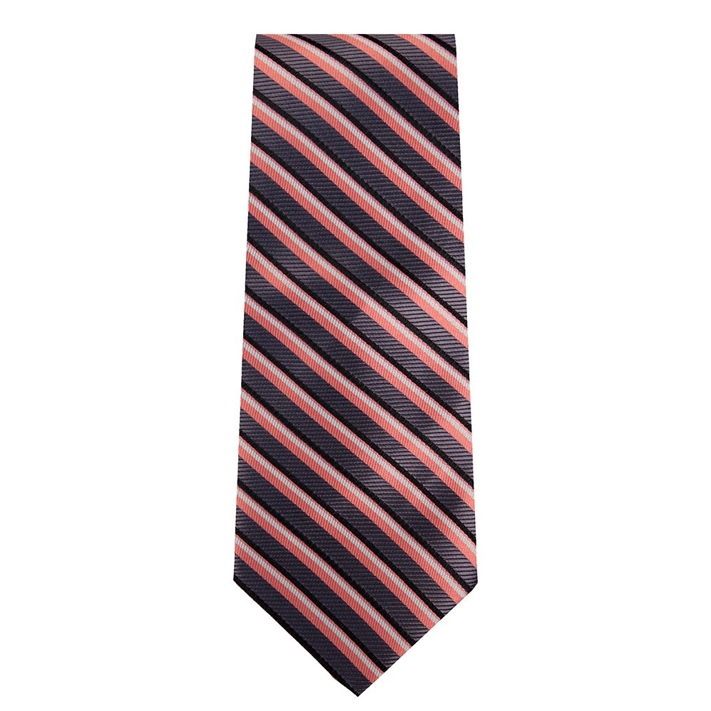 Marquis Classic Width Salmon & Navy Stripe Pattern Tie