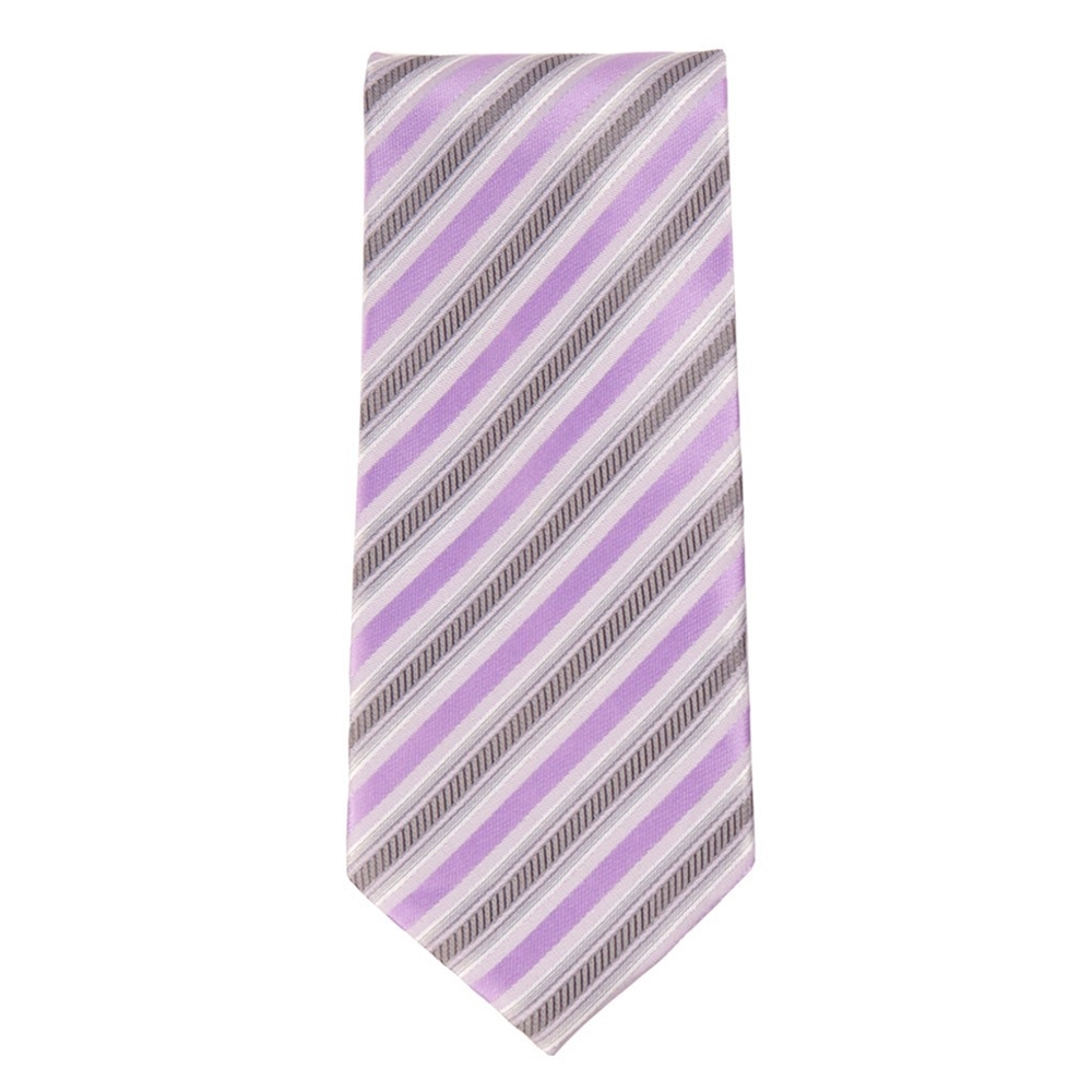 Classic Width Purple Pink Gray Striped Patterned Tie