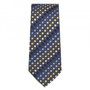 Marquis Slim Width Blue with Yellow and Light Blue Square Patterned Tie