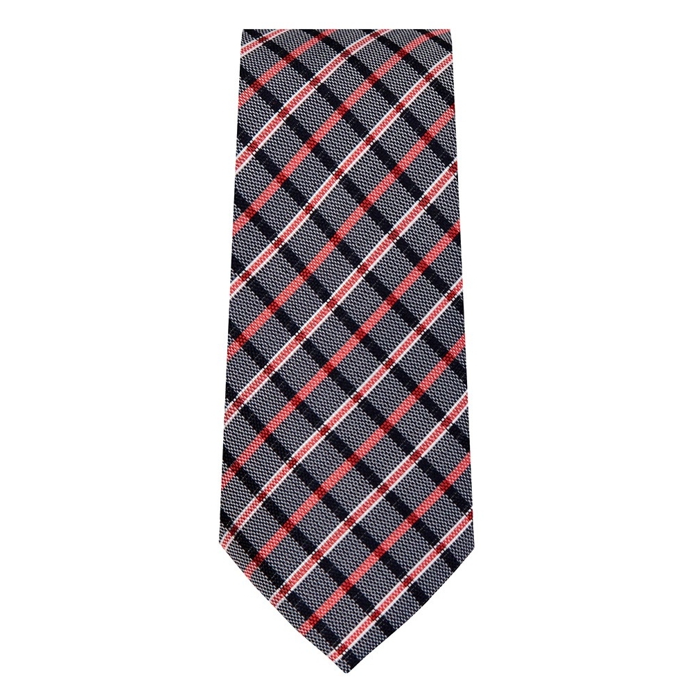 Marquis Slim Width Black and White Tie with Red and Black Diagonal Stripes