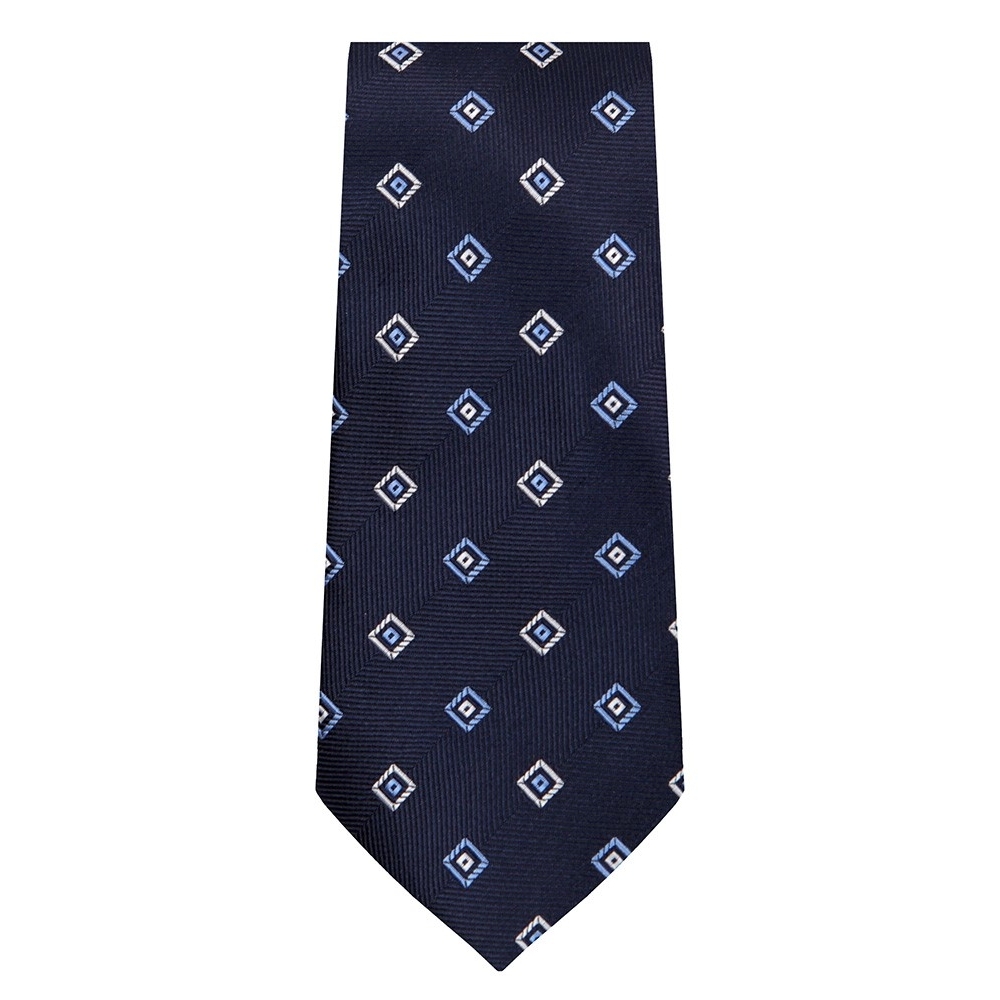Marquis Slim Width Navy Blue Tie with Light Blue Squares