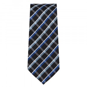 Marquis Slim Width Black Tie with Blue Diagonal Stripes