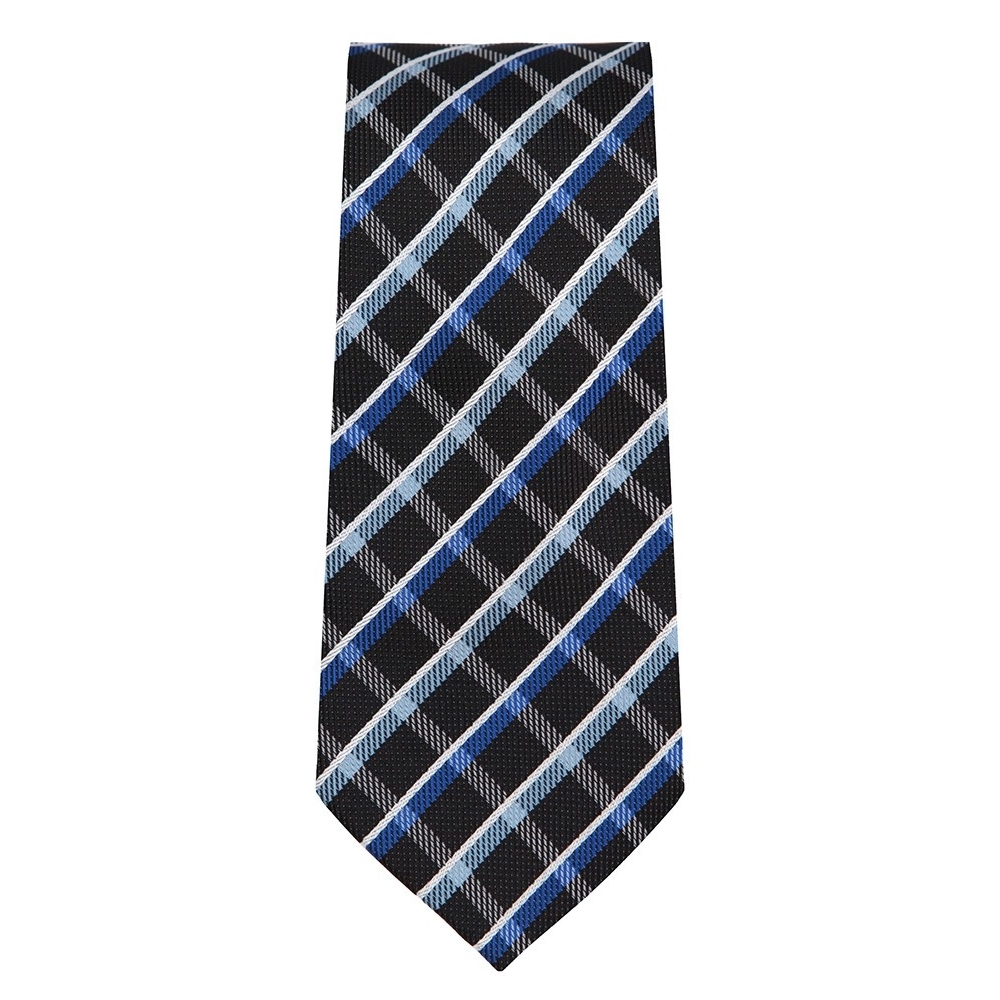 Marquis Slim Width Black Tie with Blue Diagonal Stripes