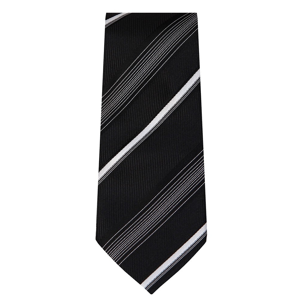 Marquis Slim Width Black Tie with White Diagonal Stripes