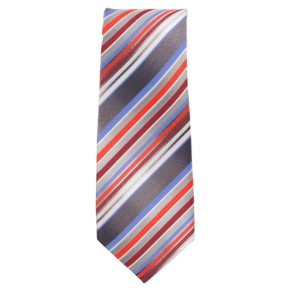 Marquis Slim Width Multi Colored Red Blue and Gray Stripped Patterned Tie