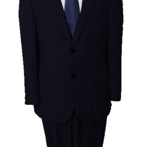 Navy Windowpane Pattern Slim Fit Two Button Suit