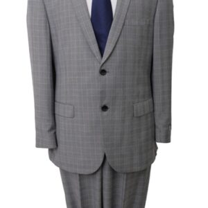 Gray Windowpane Pattern Slim Fit Two Button Suit