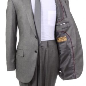 Classic Gray Two Button Regular Fit Wool Suit Inside Lining