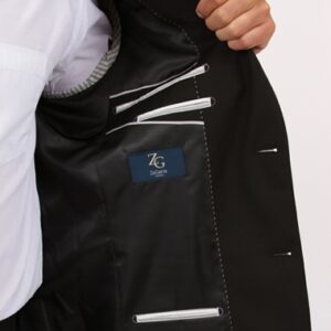 Classic Black Modern Fit Two Button Wool Suit Inside Lining