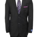 Classic Solid Black Modern Fit Two Button Wool Suit