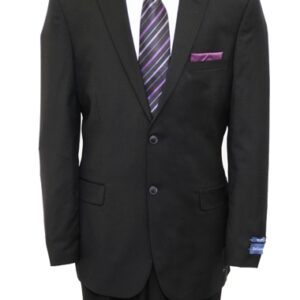 Classic Solid Black Modern Fit Two Button Wool Suit