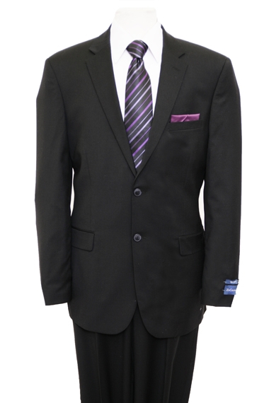 Classic Solid Black Modern Fit Two Button Wool Suit Classic Solid Black Modern Fit Two Button Wool Suit