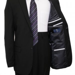 Classic Solid Black Modern Fit Two Button Wool Suit Inside Lining